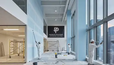 Commercial painting team in Sarasota, FL applying durable exterior finish to a business building