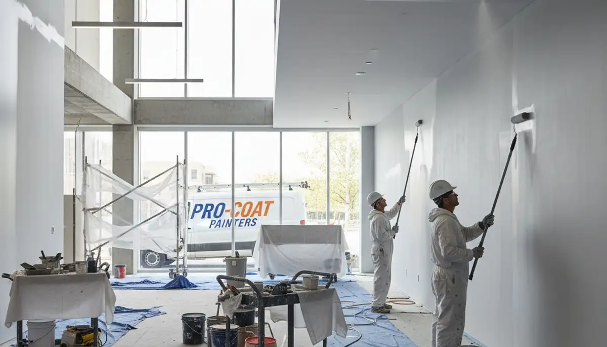 Commercial painting team in Sarasota, FL applying durable exterior finishes to a business property